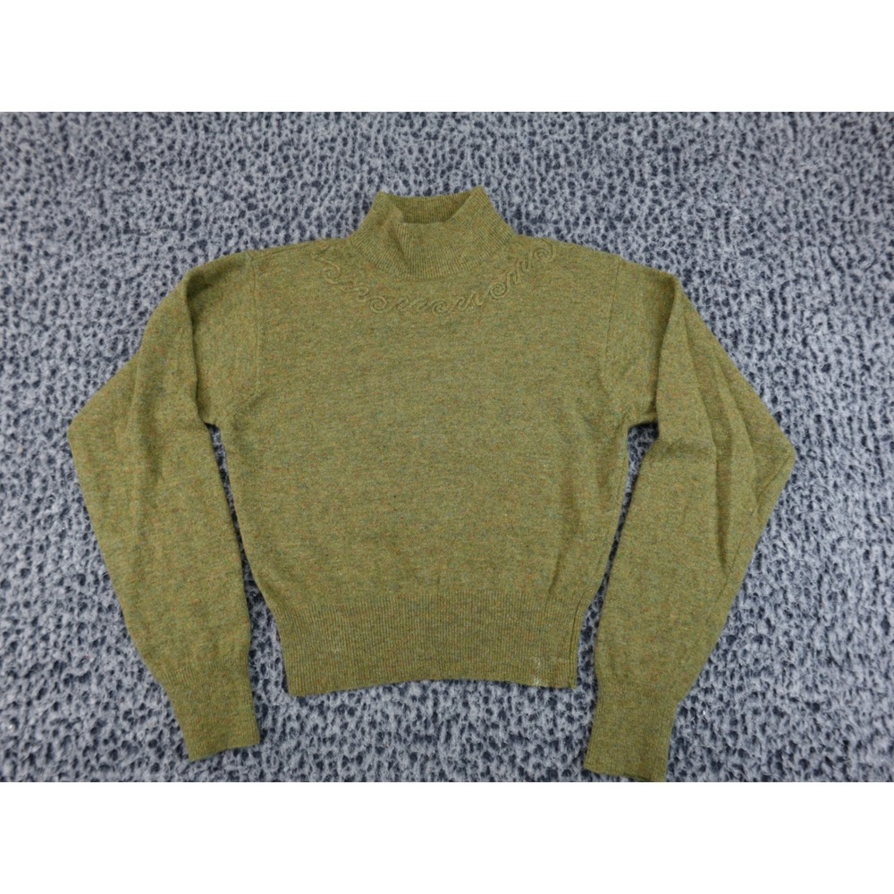 Gi.Blue Junior Vintage Mock Neck Sweater Kids Size 7 Olive Green Embroidered